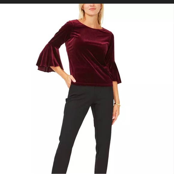 MSK Velvet Burgundy Blouse with Flared Bell Sleeves NWOT - Picture 2 of 5